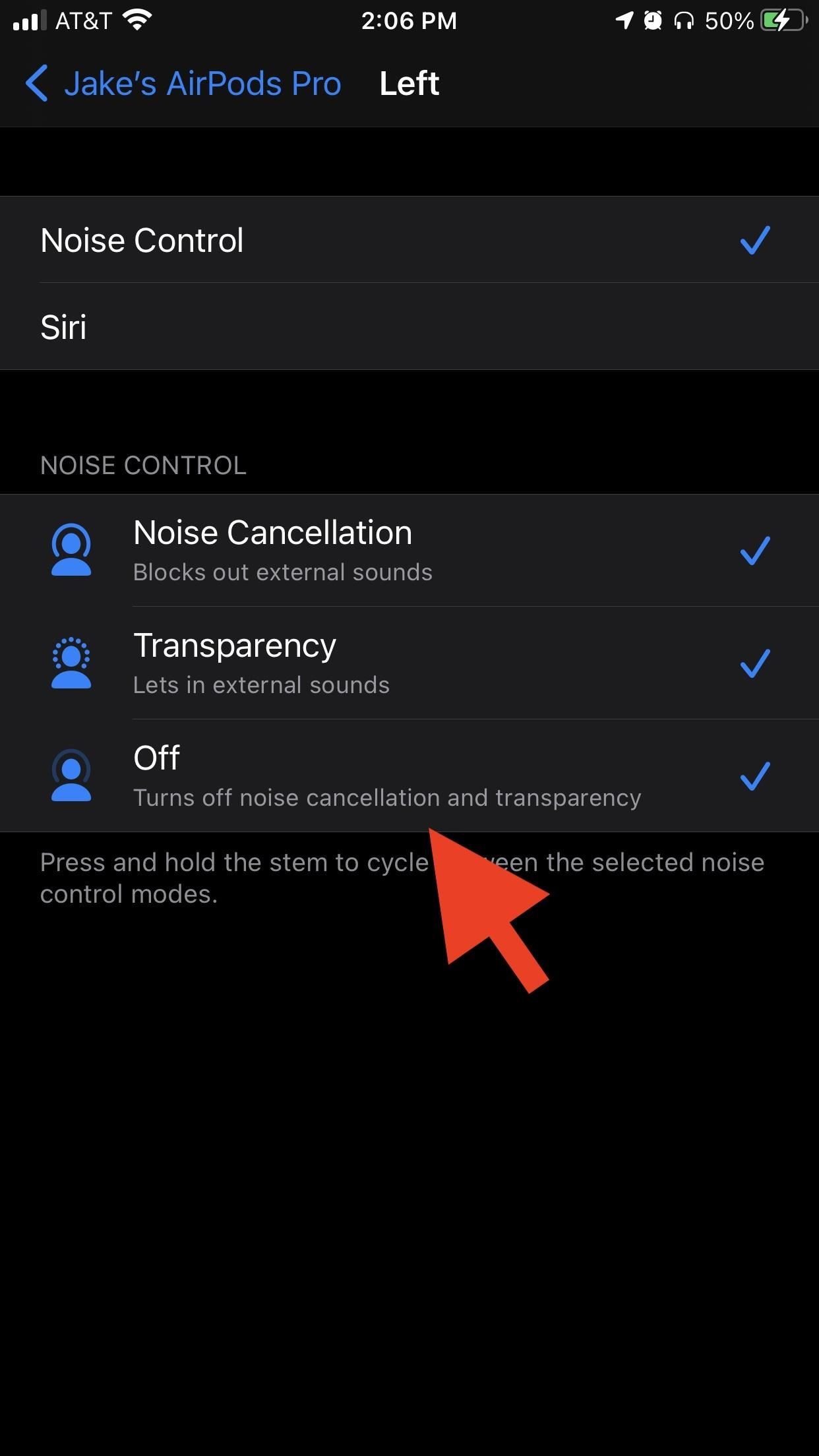 How to Turn Transparency or Noise Cancellation Off Using the AirPods Pro Stem