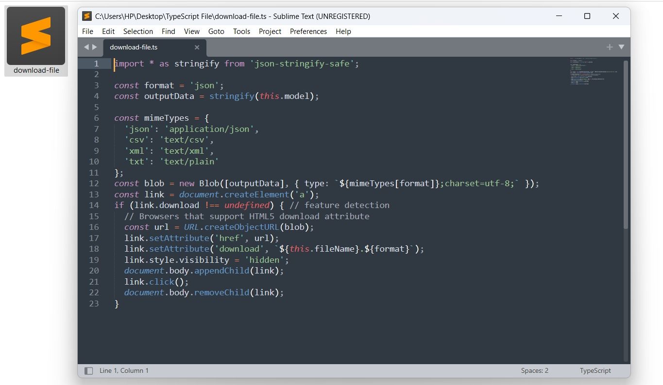 TypeScript File in Sublime Editor.