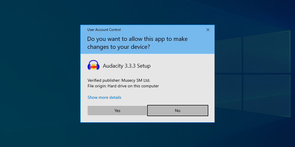 UAC prompting us to allow the Audacity install.