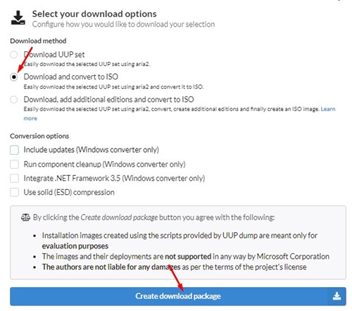 'Download and convert to ISO'