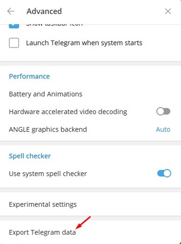 Export Telegram data