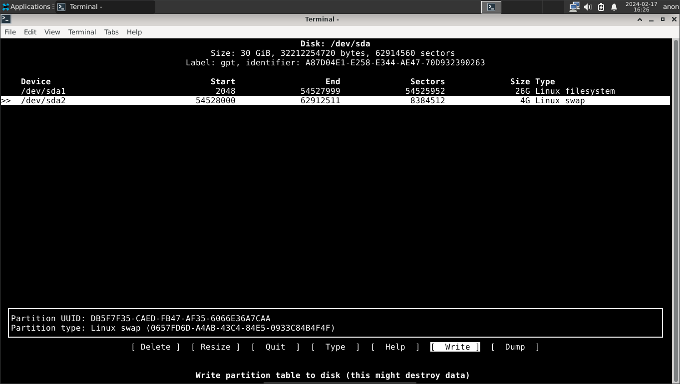 The partition scheme for installing Void to a BIOS system.