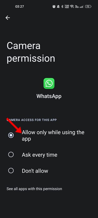 Allow only while using the app