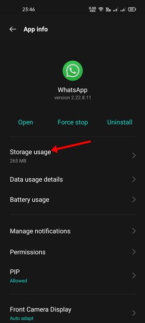 tap on the Storage option