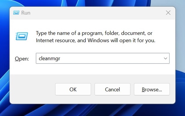 Use Disk Cleaning Utility through Windows RUN