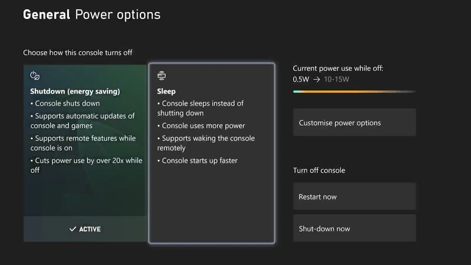 energy saving mode options on xbox series x