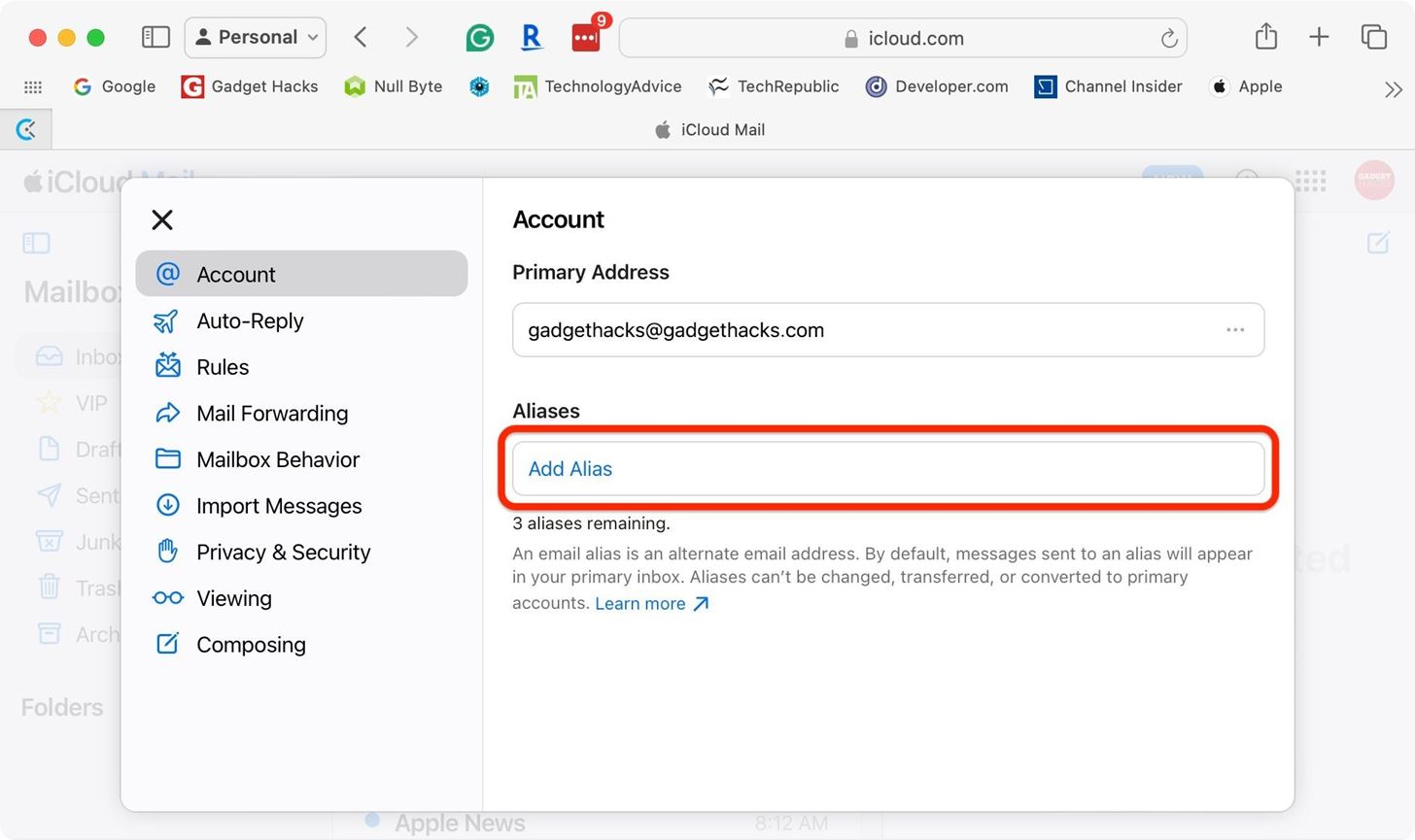 Your iCloud Email Lets You Create Aliases to Protect Your Primary Email Address and Organize Your Inbox