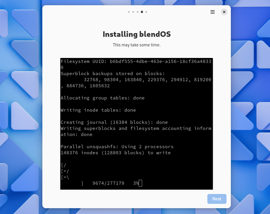 blendOS being installed on a system