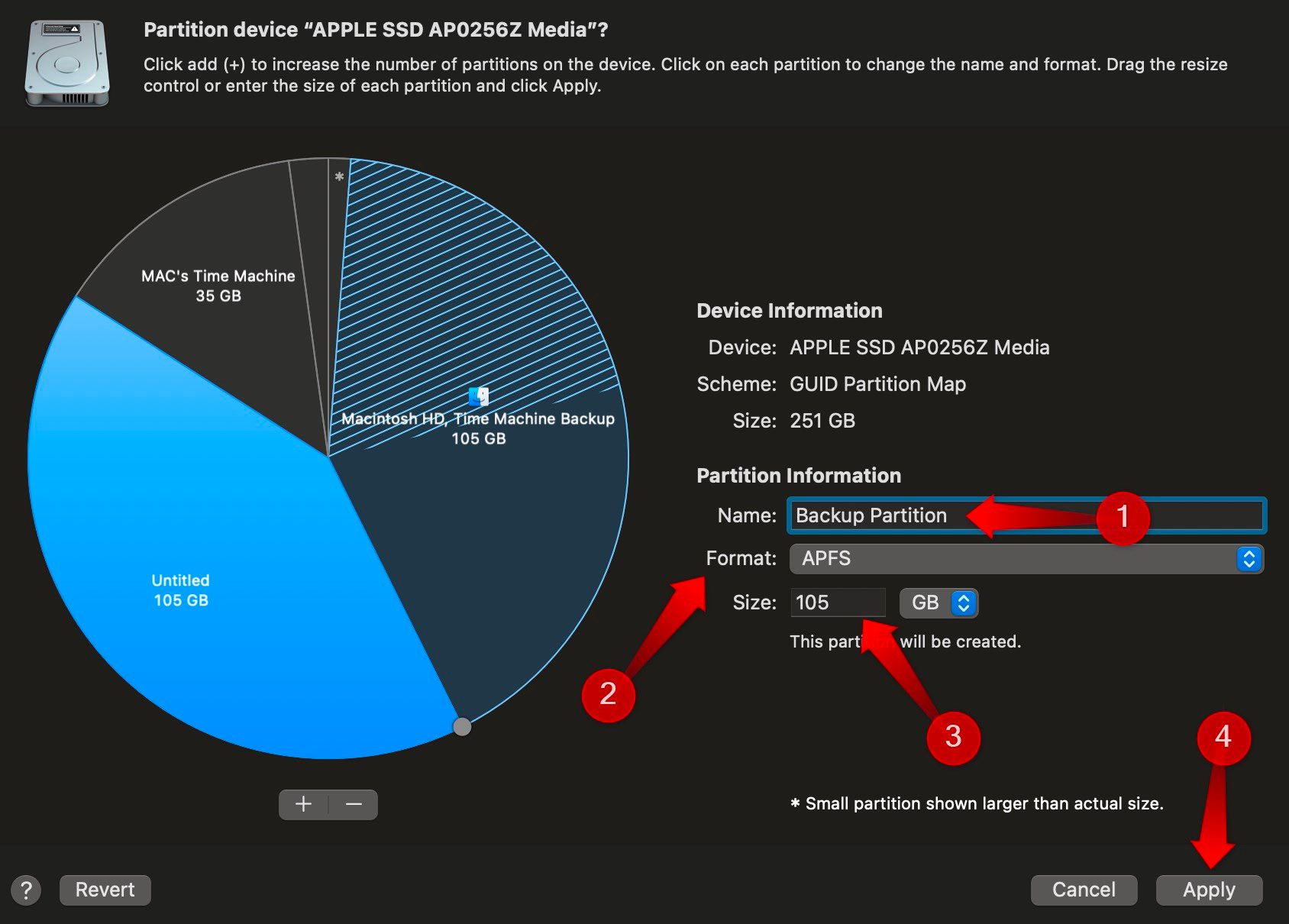 Applying a partition by defining the partition information.