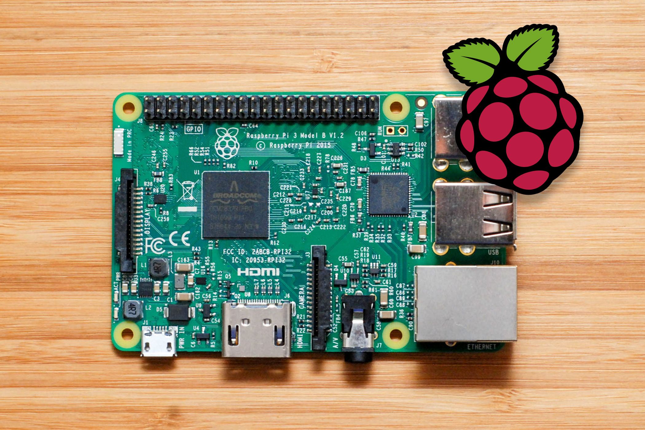 The Raspberry Pi 3 Model B on a table.