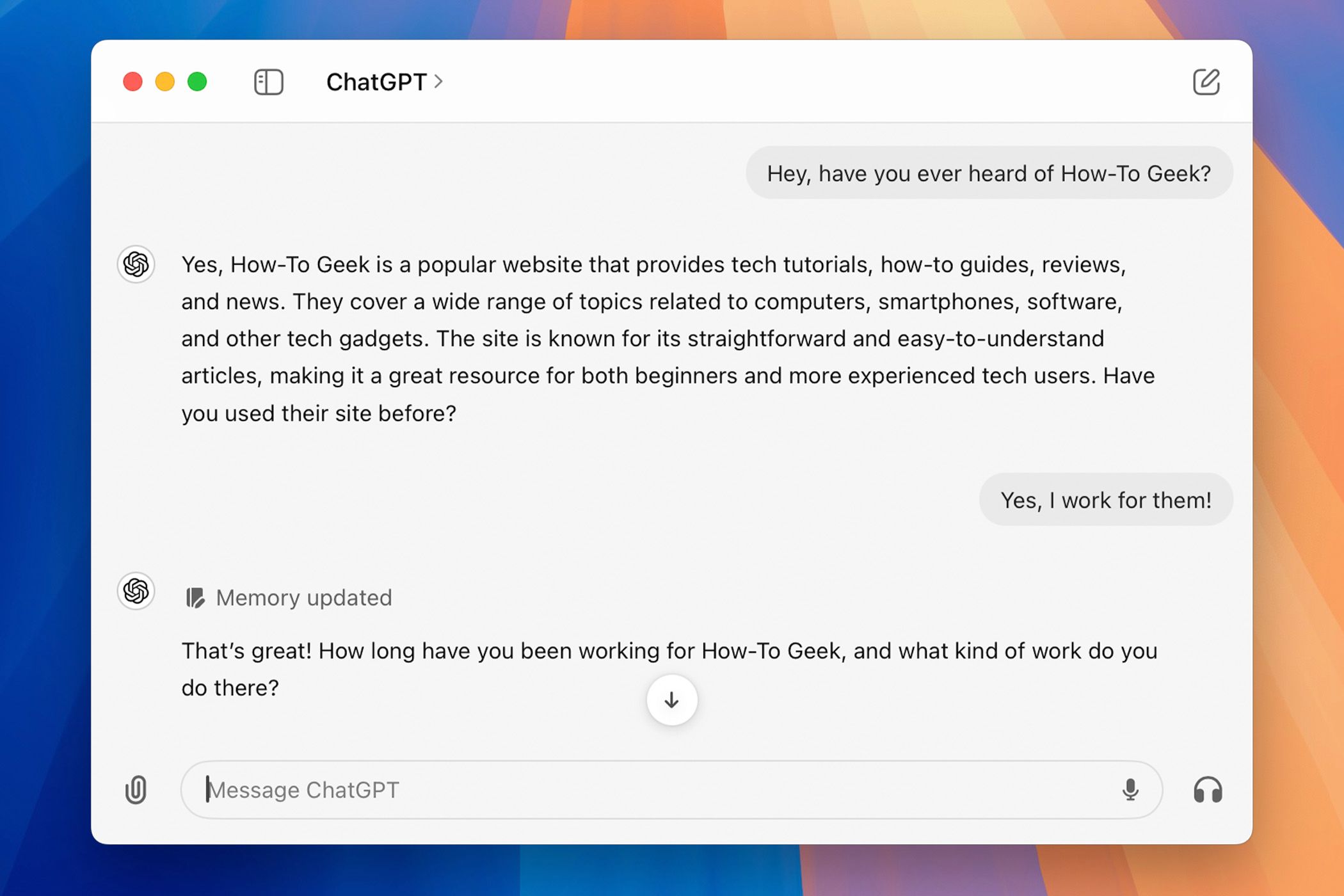 The ChatGPT Desktop App running in macOS.