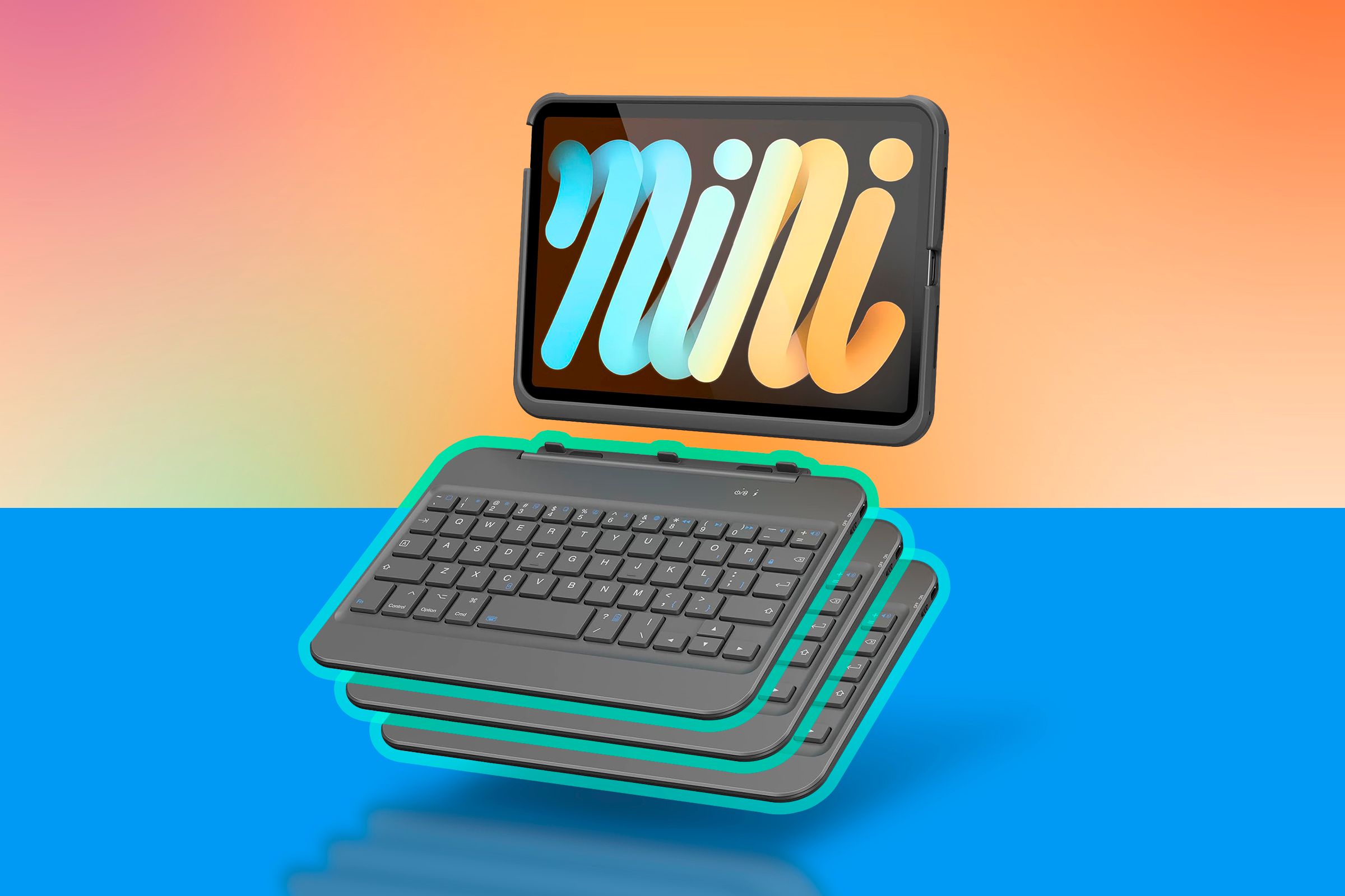 An iPad Mini and a keyboard case.