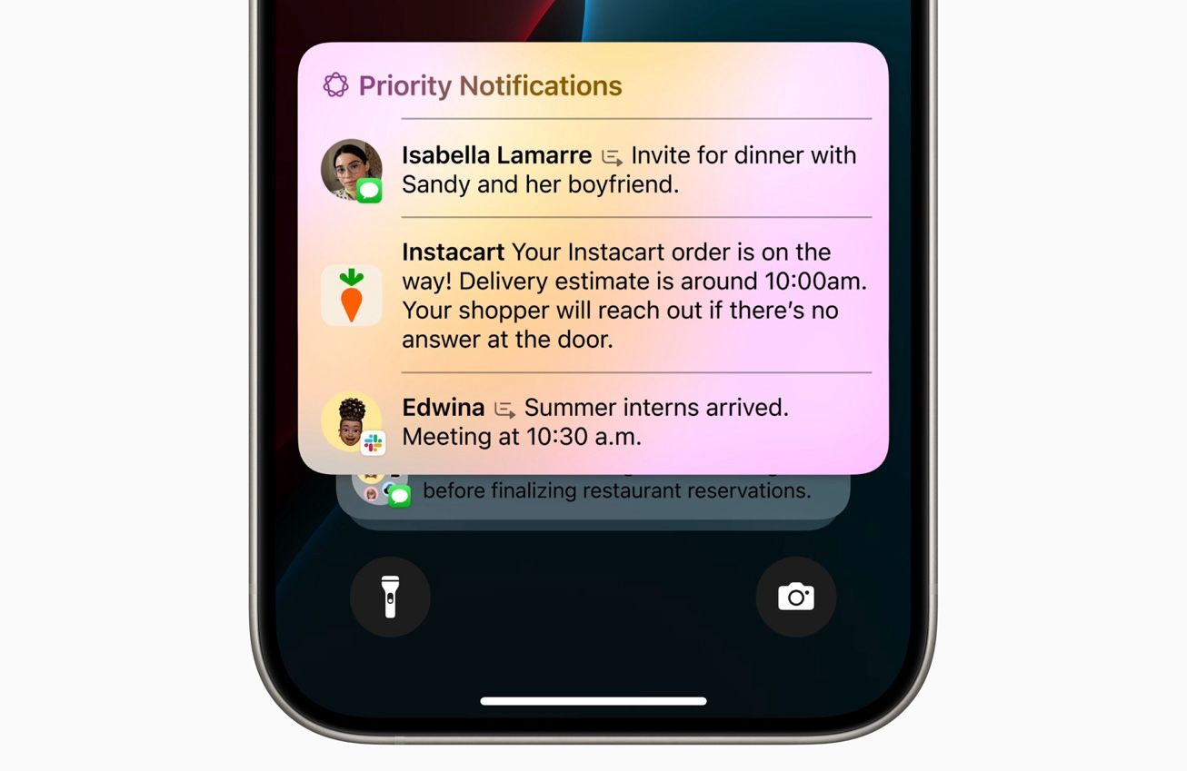 Screenshot of priority notifications sorted by Apple Intelligence.