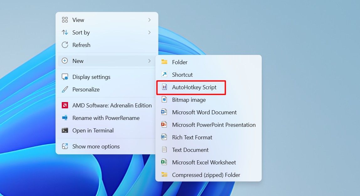 AutoHotkey Script option in context menu.