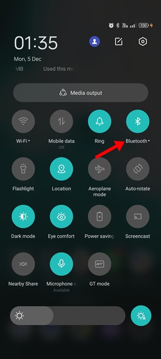 Toggle On/Off Bluetooth