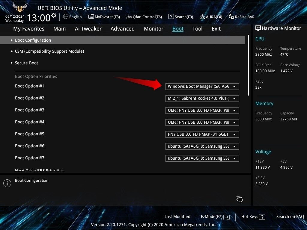 Changing the Boot Order in BIOS.