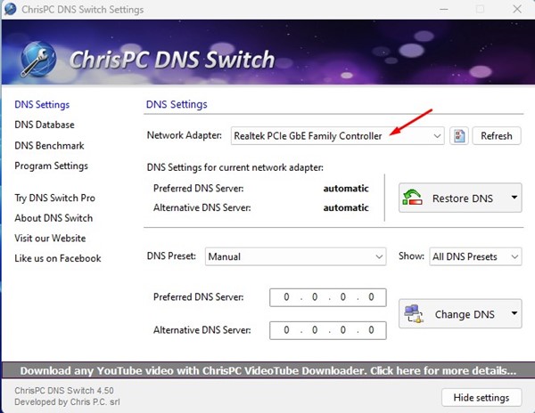 select your Network Adapter