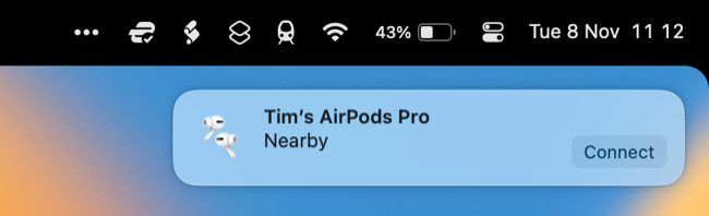 AirPods "Connect" notification on a Mac.