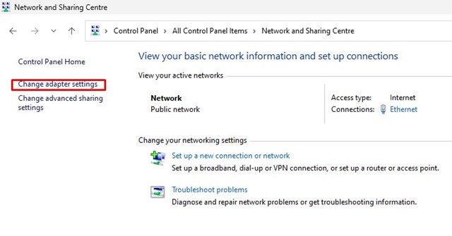 Change adapter settings