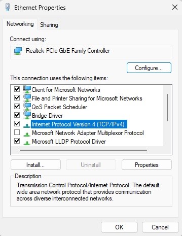 Internet Protocol Version 4 (TCP/IPv4)