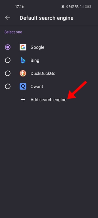 + Add Search Engine