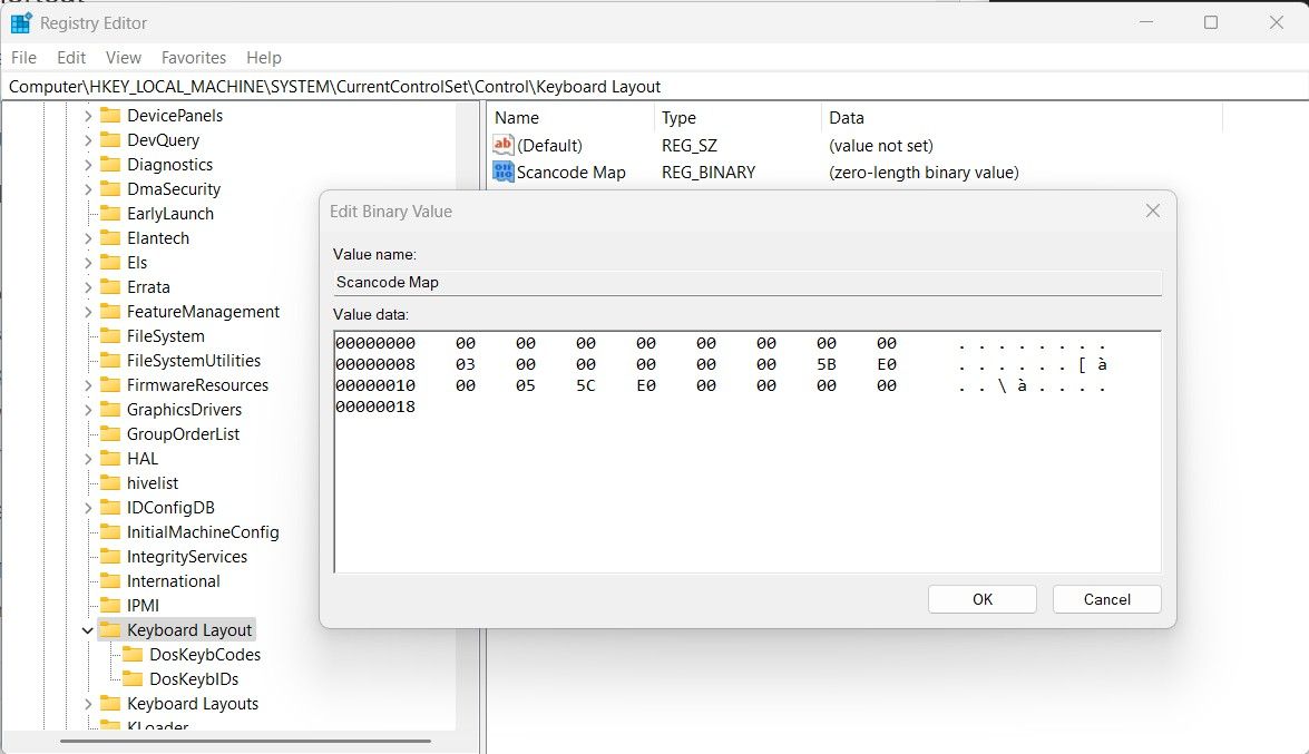 Edit Binary Value window in the Registry Editor.