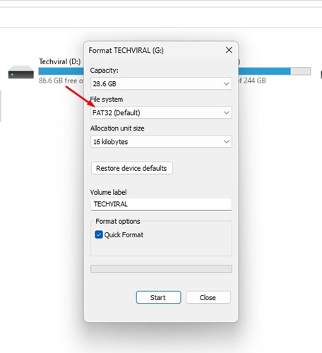 File System Drop-down