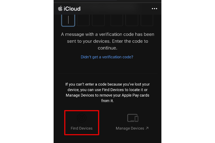 iCloud log in window asking for verification code