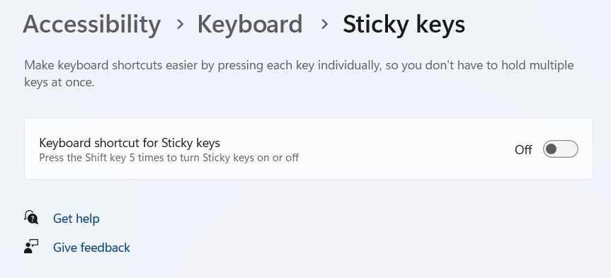 Keyboard shortcut for Sticky Keys toggle on Windows 11.