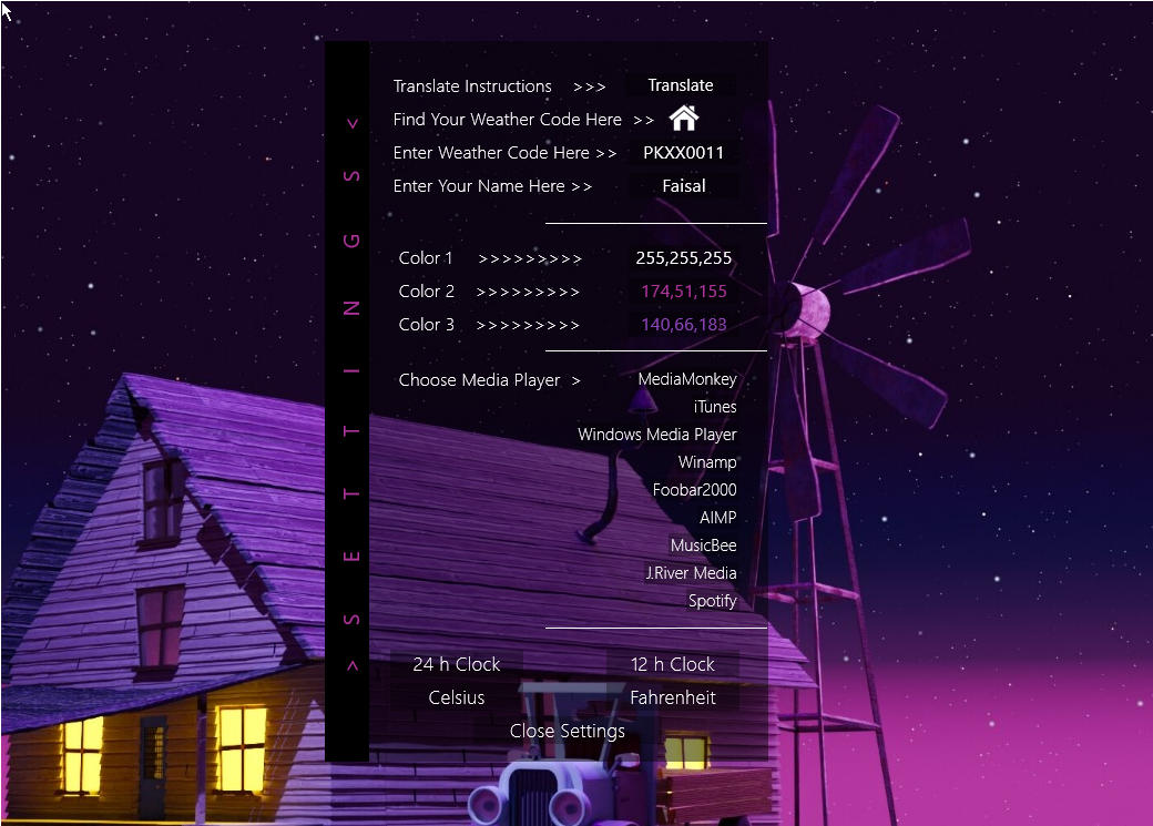 Changing custom skin settings in Rainmeter.