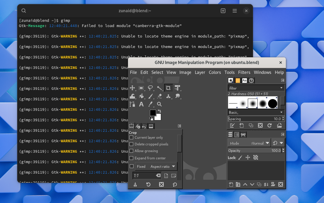 GIMP running on blendOS