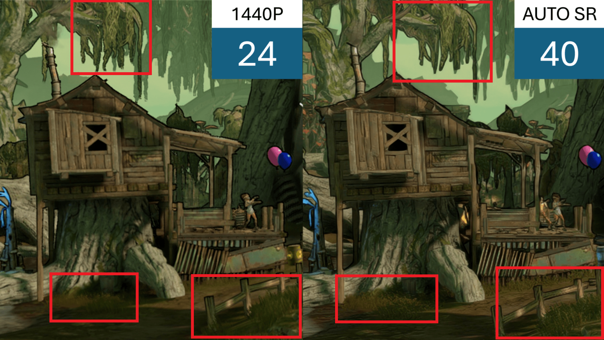 Differences between a native image and an image treated by Auto SR.