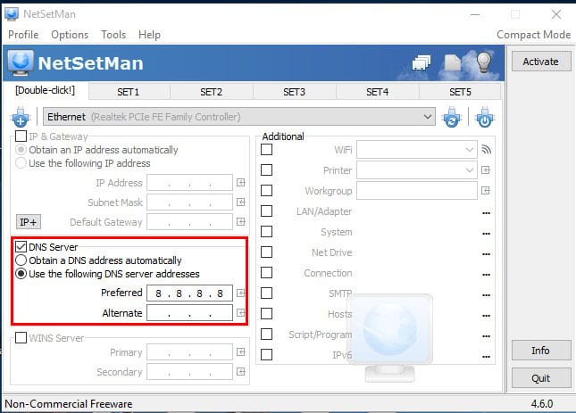 click on the DNS server