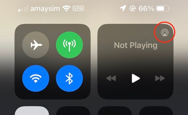 Tap on the "Wireless Audio" option in Control Center.