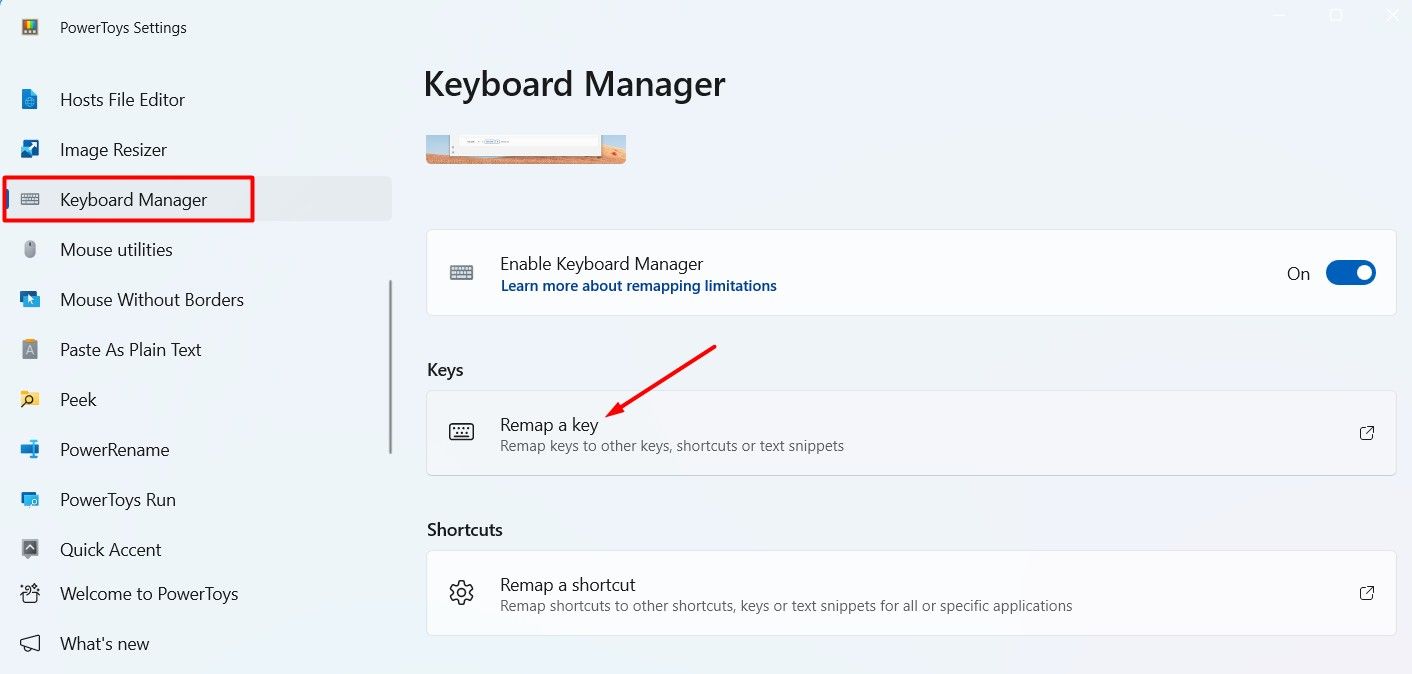 Remap a Key option in PowerToys.