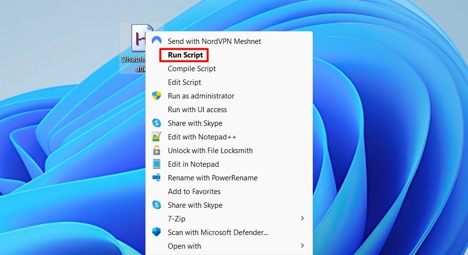 Run Script option in context menu.