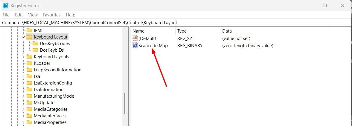 Scancode Map binary value in the Registry Editor.