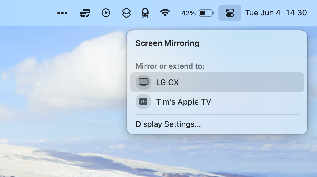 Mirror from a MacBook Pro to an LG TV or Apple TV via AirPlay.