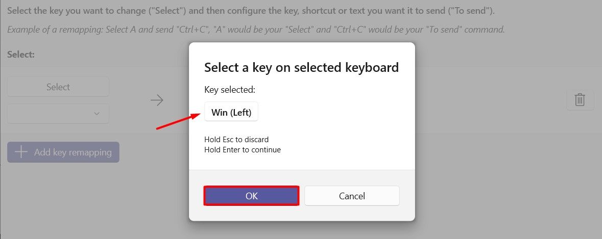 Selecting Windows key in PowerToys.