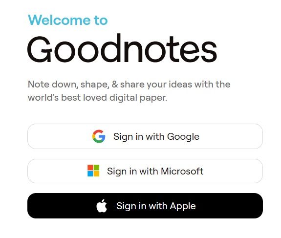 The sign-in options for Goodnotes on Windows.