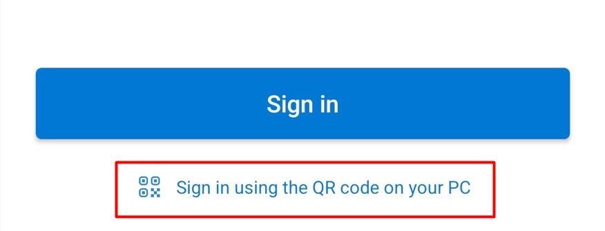 Sign in using the QR code on your PC option in the Link to Windows app