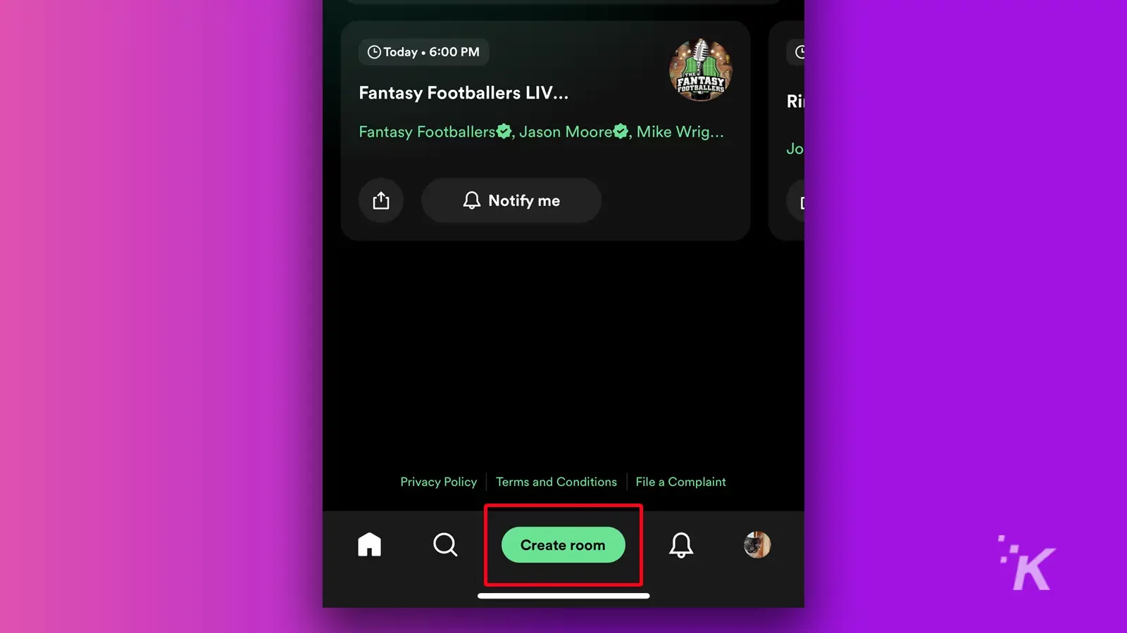 spotify live create room button