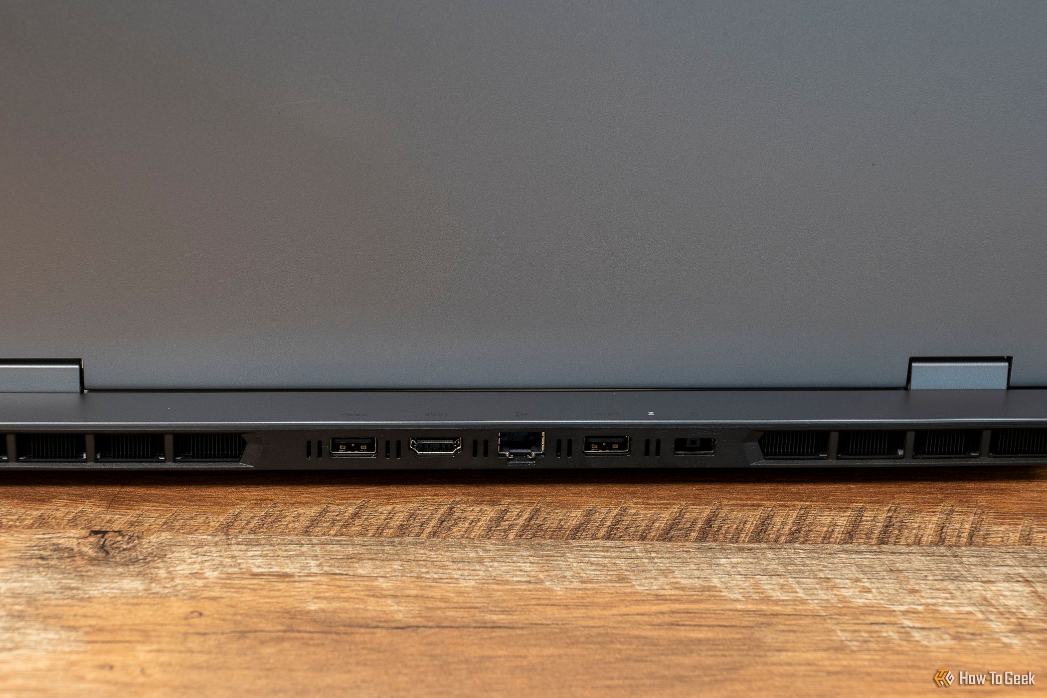 The ports on the rear of the Lenovo LOQ 15IAX9I