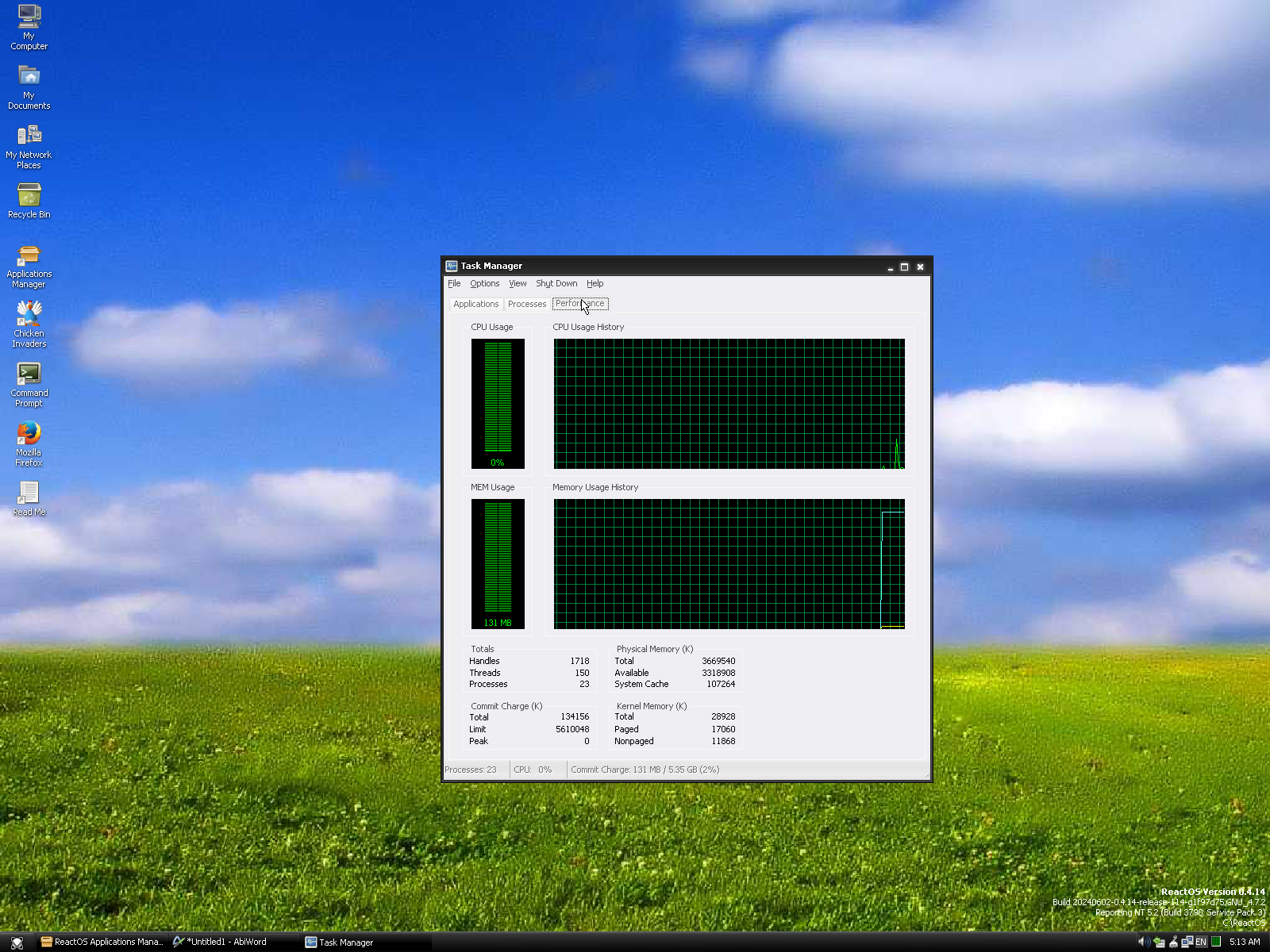 ReactOS task manager.