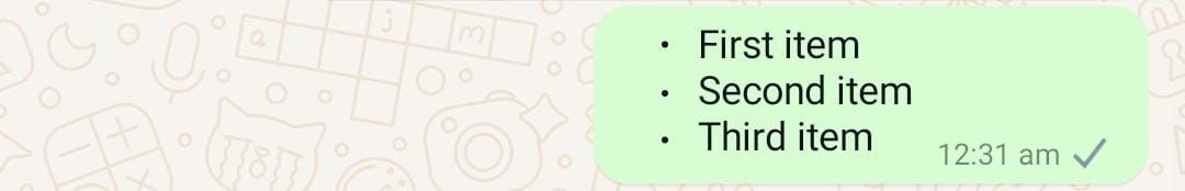Bulletted List in WhatsApp text
