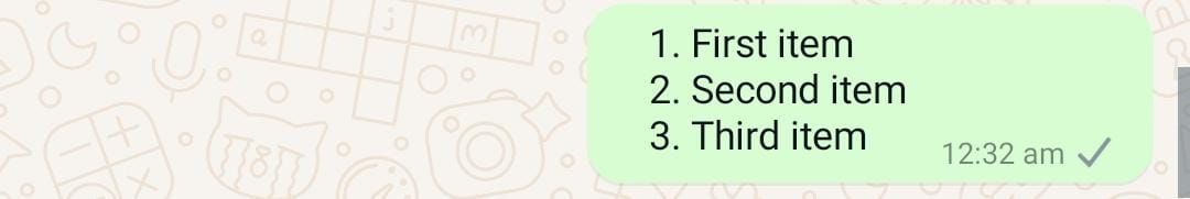 Numbered list in WhatsApp text