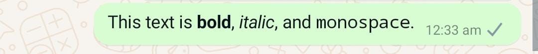 A WhatsApp text with different format types