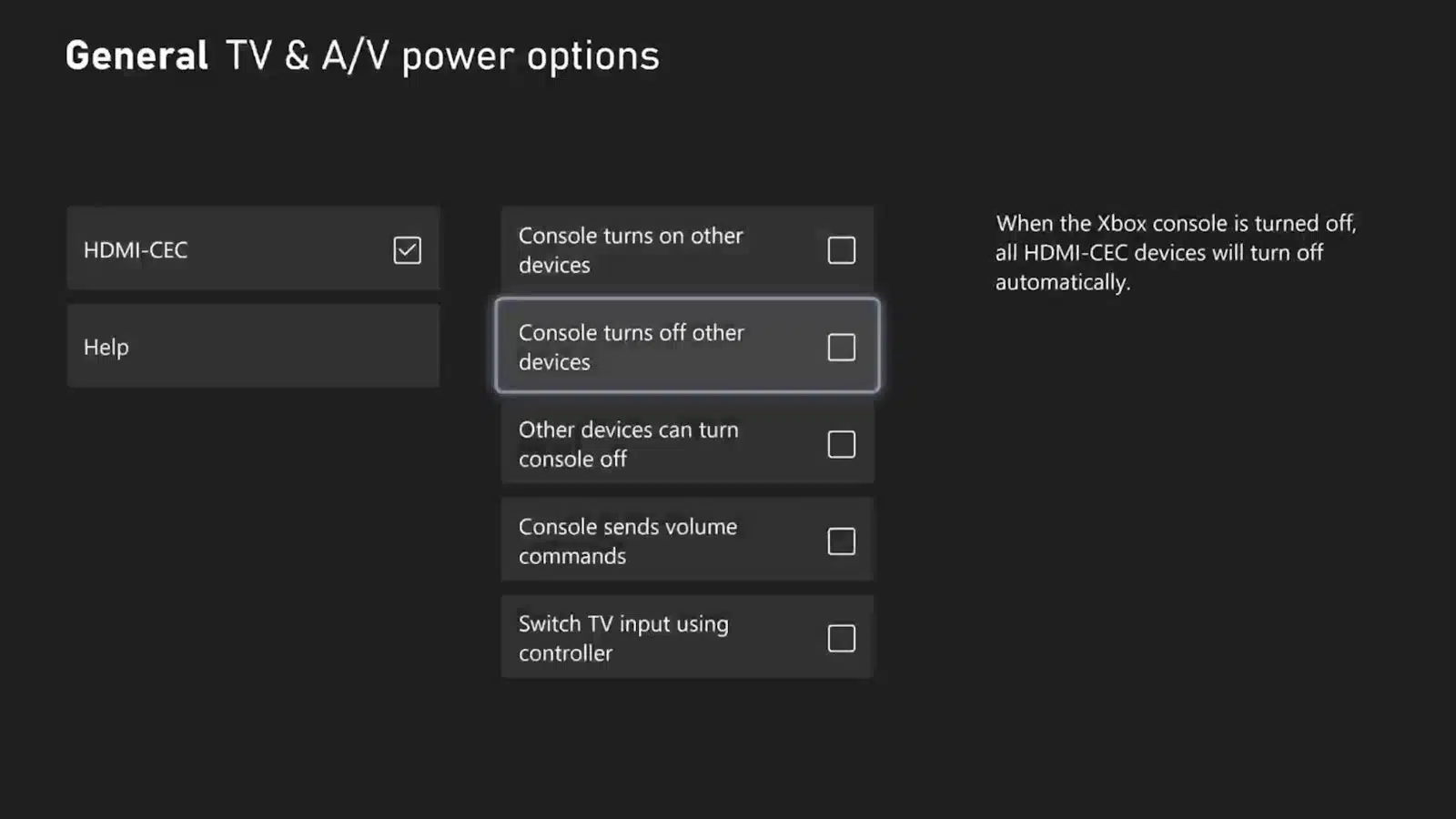 Xbox Series X TV and AV options