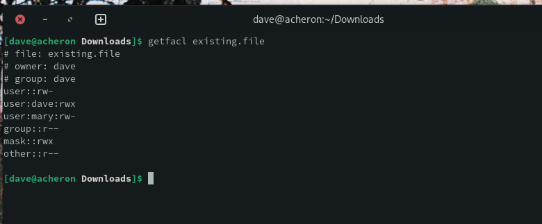 Using getfacl to examine the ACL settings of a file