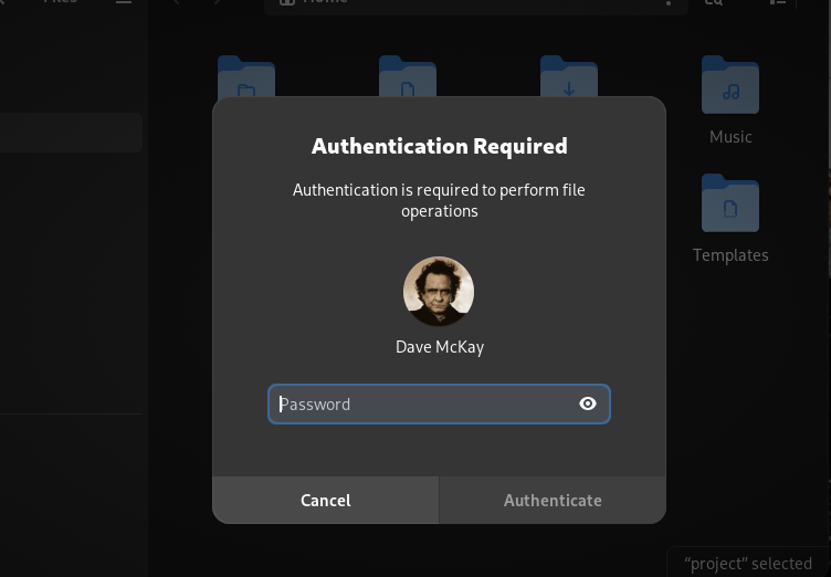 GNOME asking for the root password to allow access to a directory